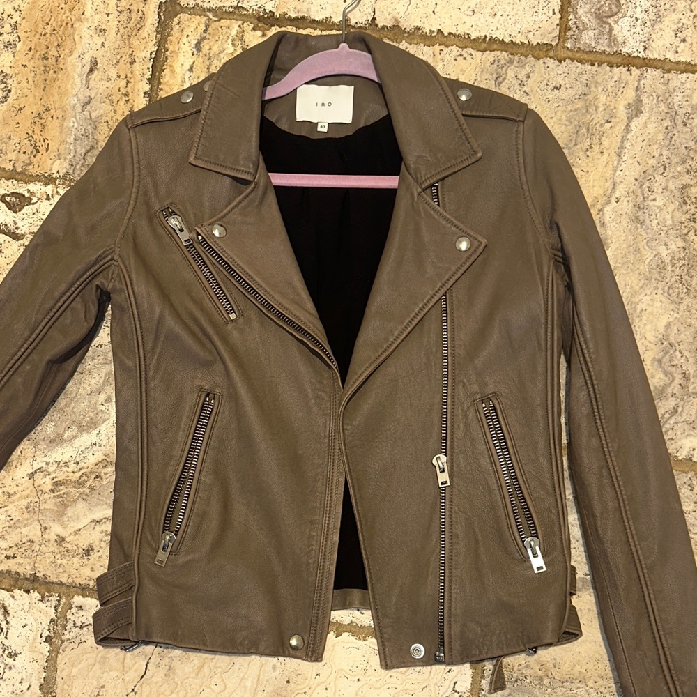 IRO Leather Moto Jacket in Gray/Putty Color - Picture 9 of 12
